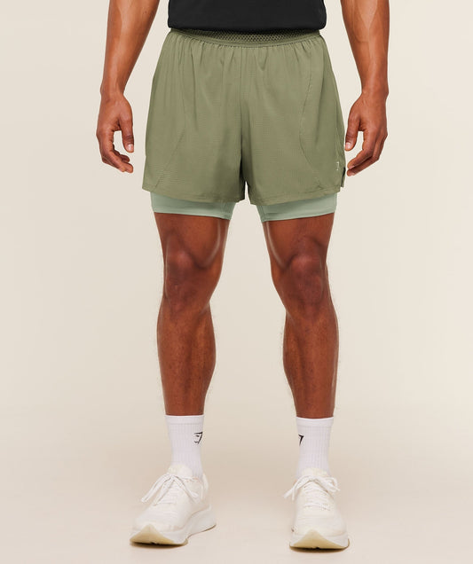 Gymshark Running 4" 2in1 Shorts - Grounded Green / Haze Green