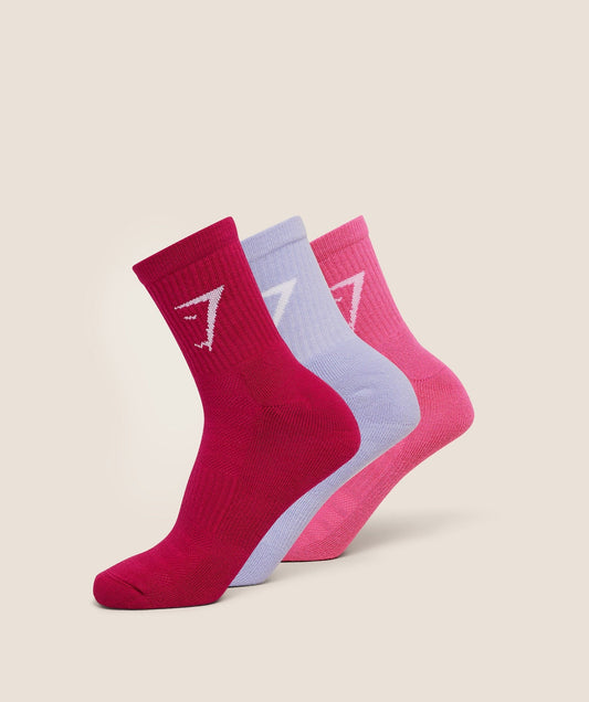 Gymshark Midi 3pk Socks - Build Pink/Energy Pink/Peri Blue
