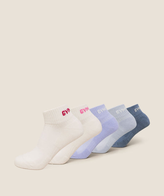 Gymshark Quarter Socks 5pk - Smoke Blue/Peri Blue/Build Pink/Energy Pink/Worn Blue