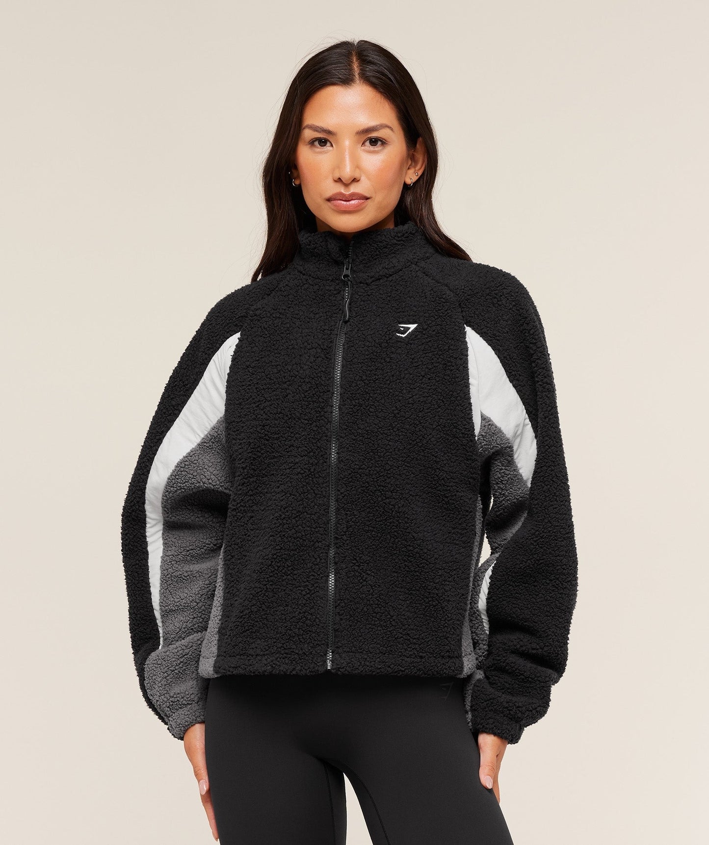 Gymshark Contrast Sherpa Jacket - Black/Graphite Grey/Oat White