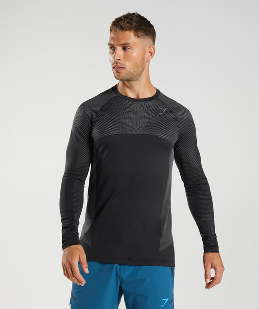 Gymshark Apex Seamless Long Sleeve T-Shirt - Black/Silhouette Grey