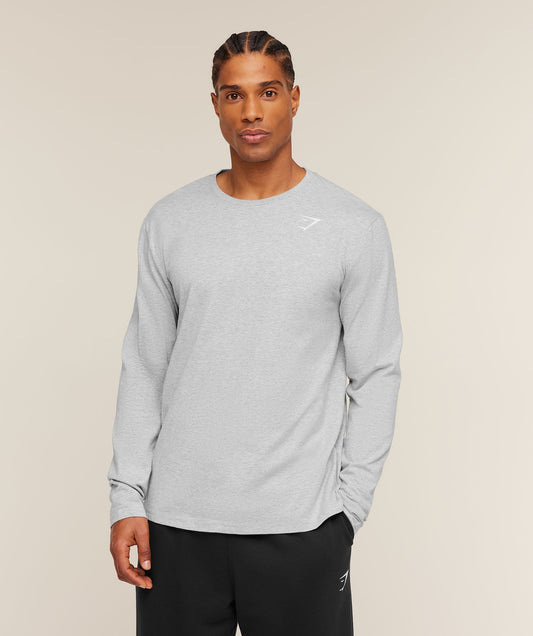 Gymshark Crest Long Sleeve T-Shirt - Light Grey Marl