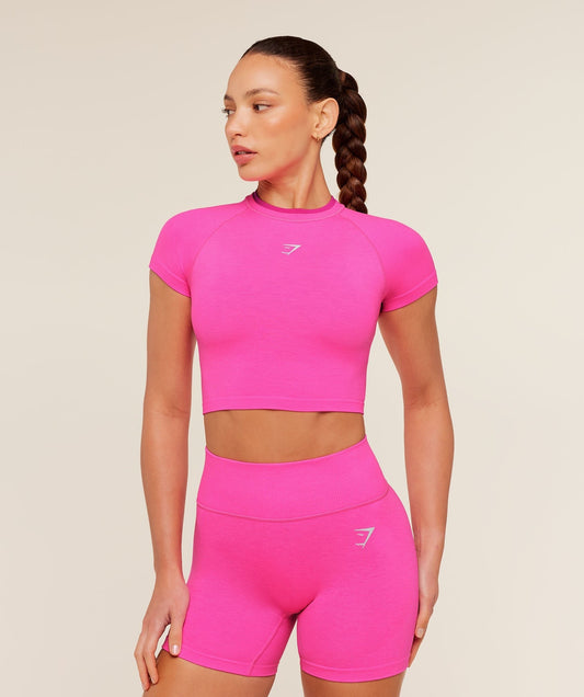 Gymshark Interval Seamless Short Sleeve Crop Top - Electric Pink/Super-Set Pink
