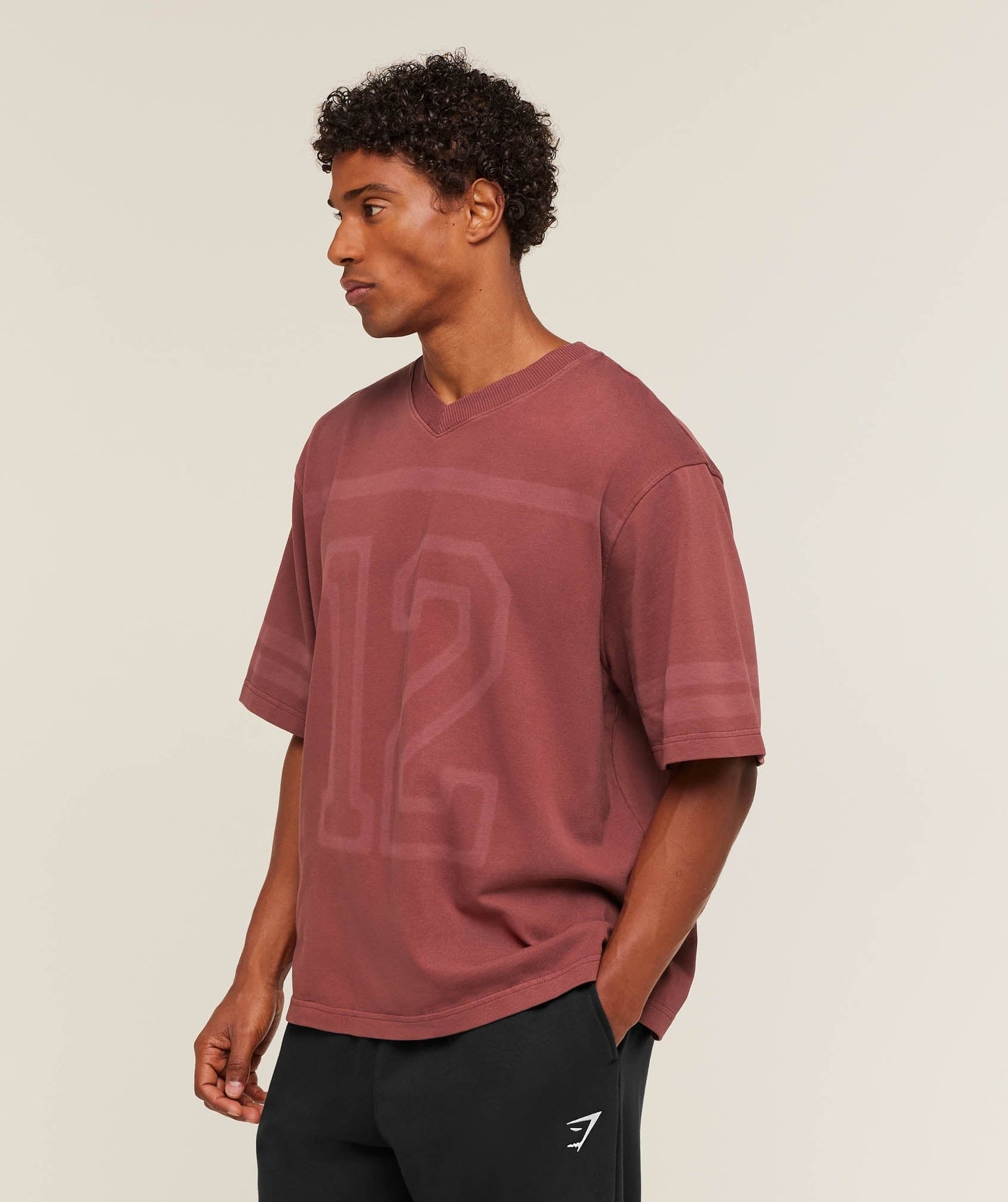 Gymshark Collegiate Washed Jersey T-Shirt - Burgundy Brown