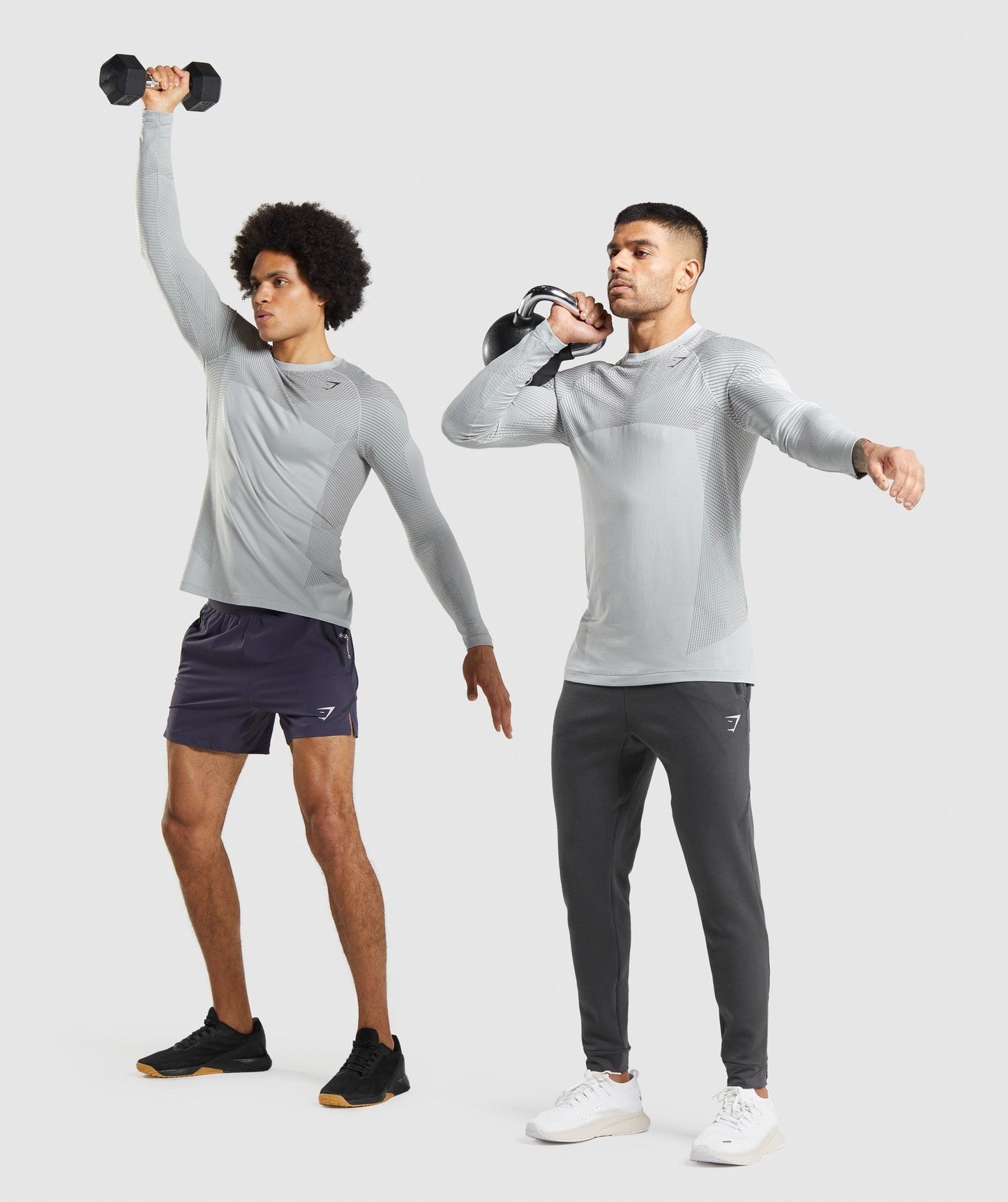 Gymshark Apex Seamless Long Sleeve T-Shirt - Light Grey/Onyx Grey