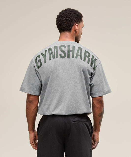 Gymshark Power T-Shirt - Charcoal Core Marl/Trail Green