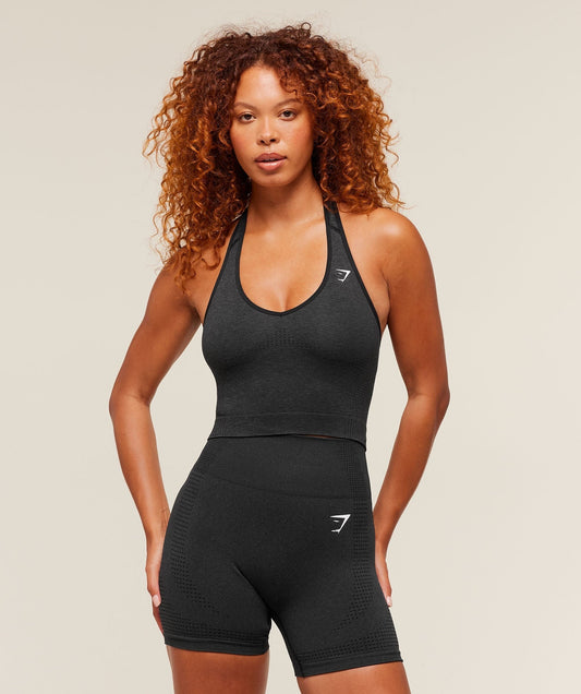 Gymshark Vital Halter Neck Tank With Shelf - Black Marl