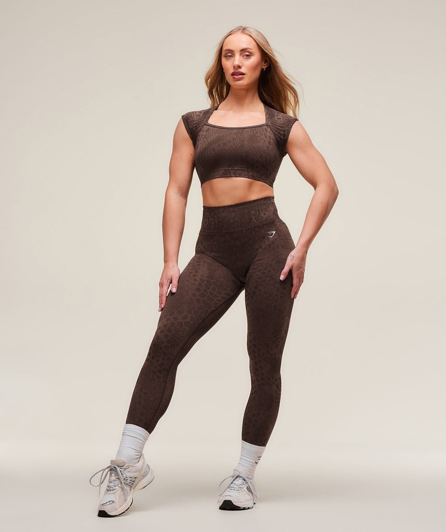 Gymshark Adapt Animal X Whitney Seamless Crop Top - Brown