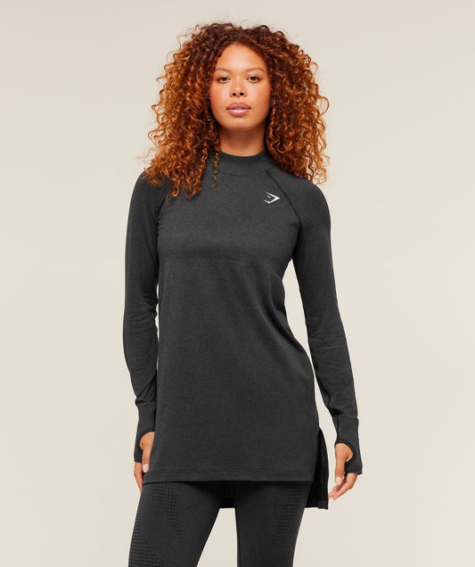 Gymshark Vital Long Line Top - Black Marl