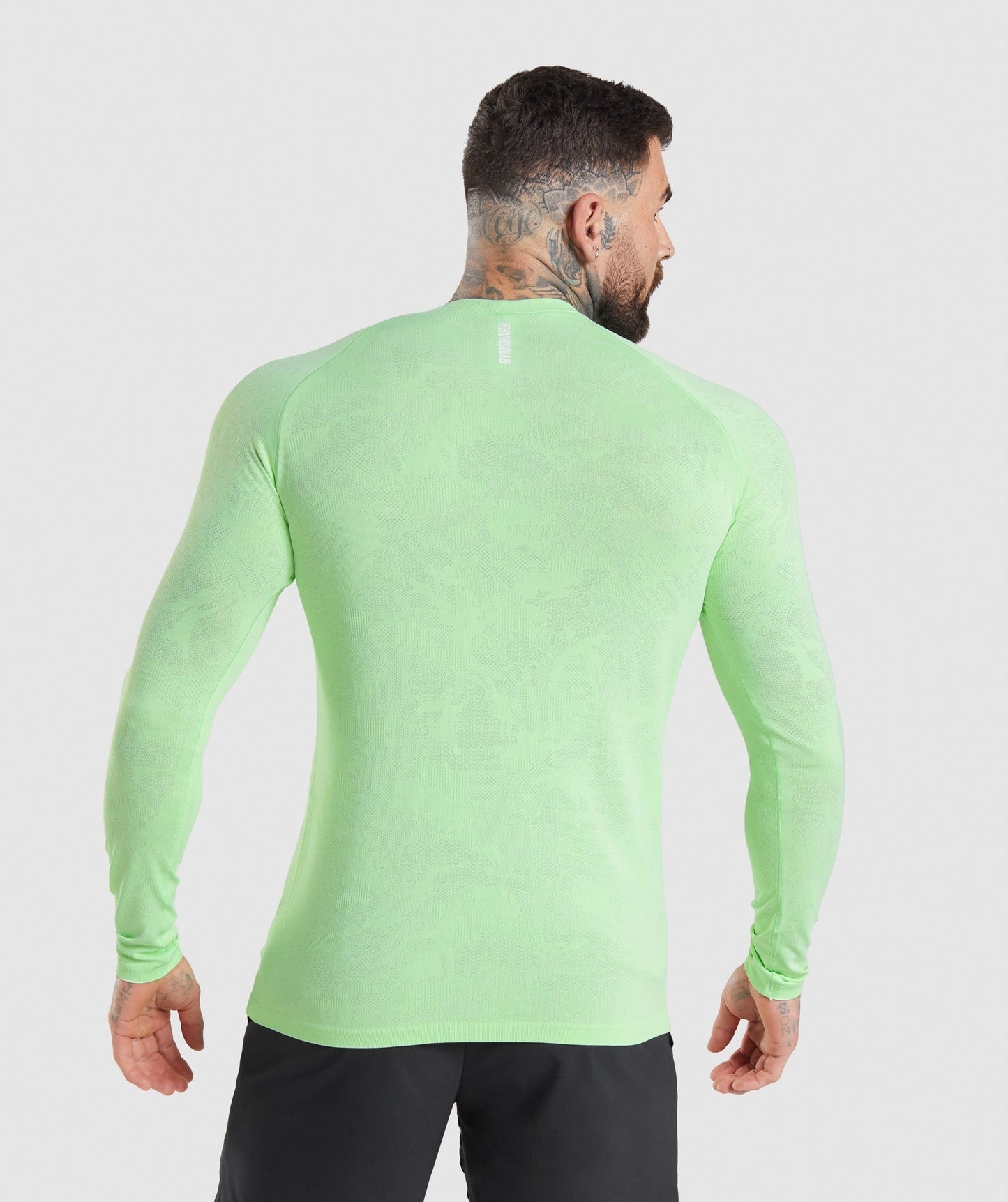 Gymshark Geo Seamless Long Sleeve T-Shirt - Bali Green/White