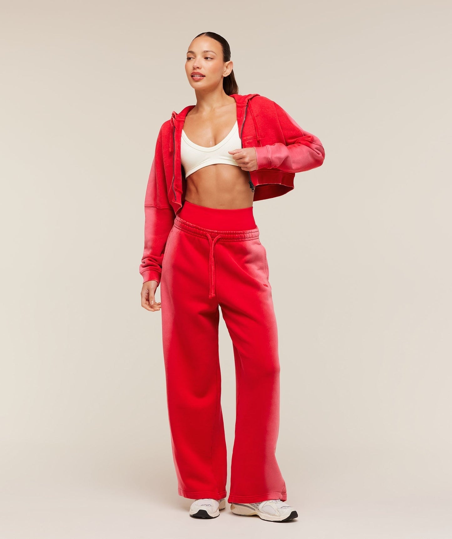 Gymshark Pump Washed Zip Through Hoodie - Carmine Red/Soft White