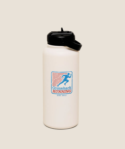 Gymshark Run Club Graphic Metal 1L w Straw Bottle - GS Soft White