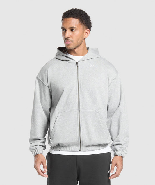Gymshark Rest Day Essentials Zip Hoodie - Light Grey Core Marl