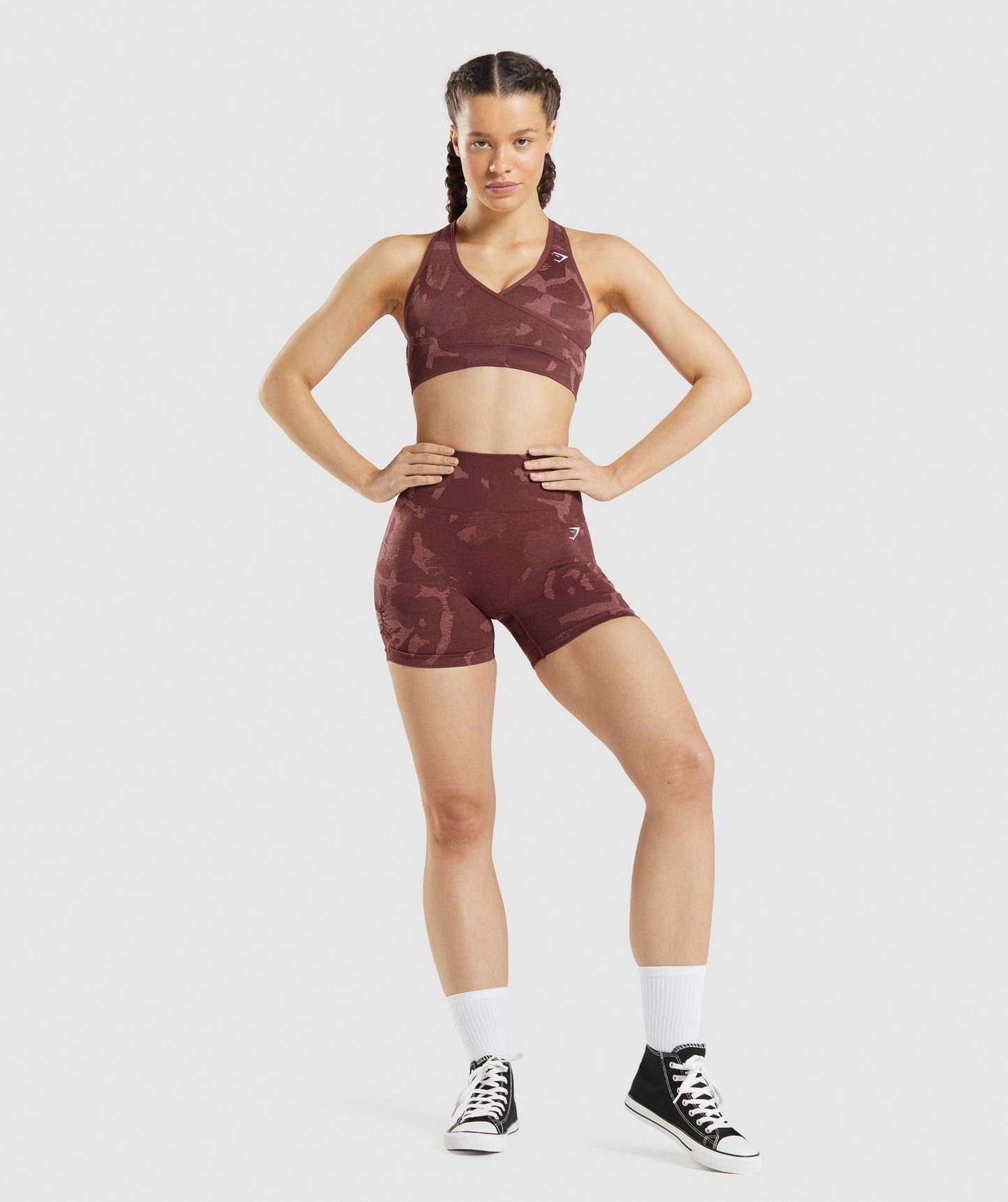 Gymshark Adapt Camo Seamless Sports Bra - Savanna | Cherry Brown