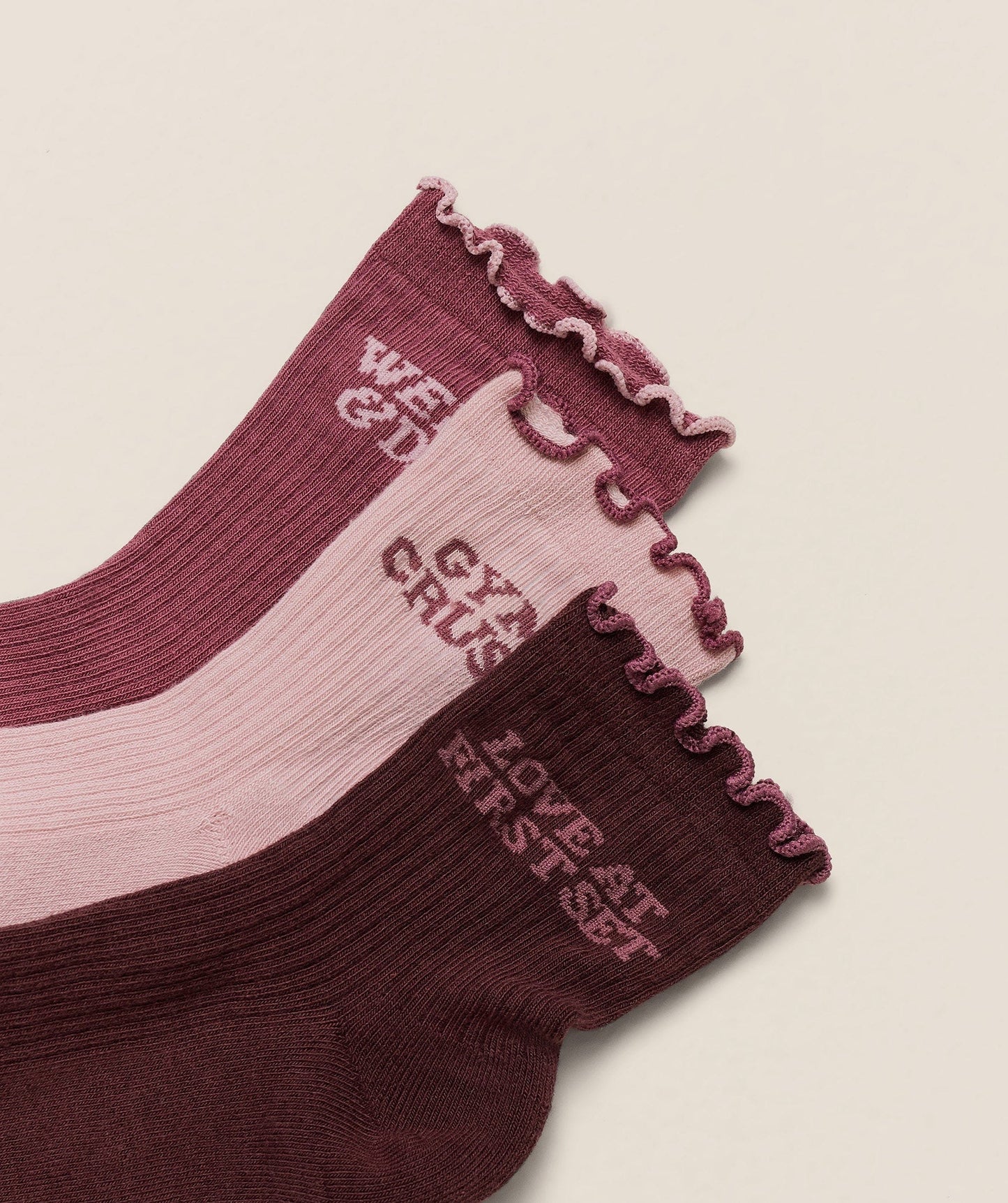 Gymshark Valentines Graphic Frill Midi 3pk - Cloud Pink/Reset Pink/Rich Maroon
