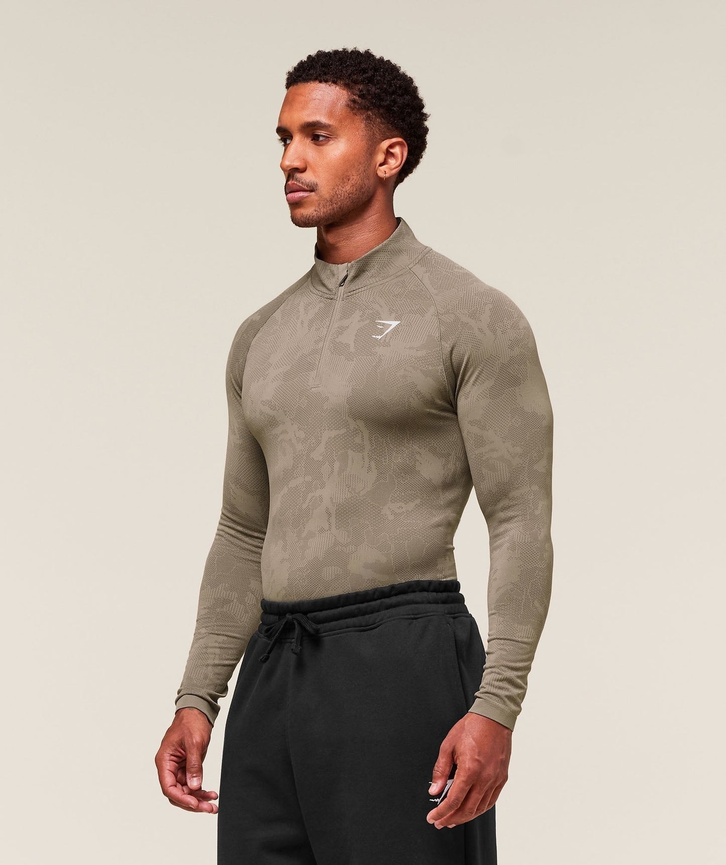 Gymshark Geo Seamless 1/4 Zip - Linen Brown/Camo Brown