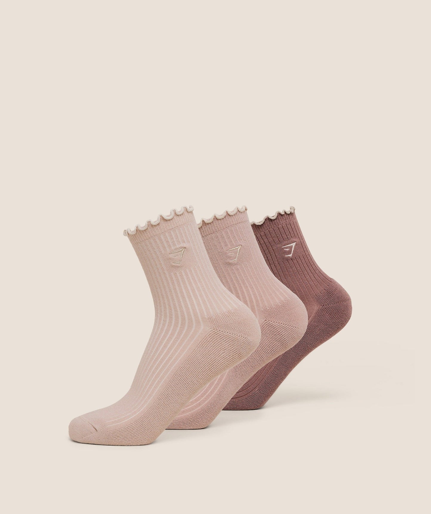 Gymshark Midi Frill Socks 3pk - Dusk Pink/Muted Pink/Chestnut Pink