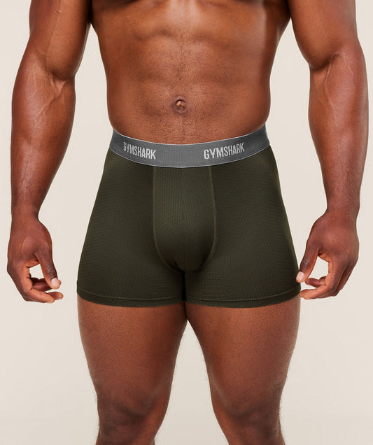Gymshark Sports Tech Boxer 3PK - Medium Grey/Unit Green/Strength Green