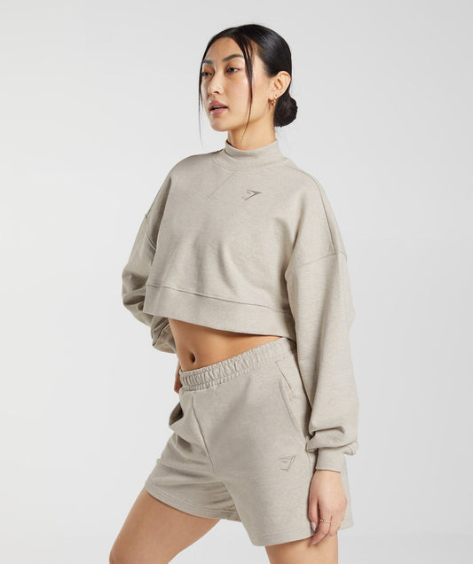 Gymshark Rest Day Sweats Cropped Pullover - Sand Marl