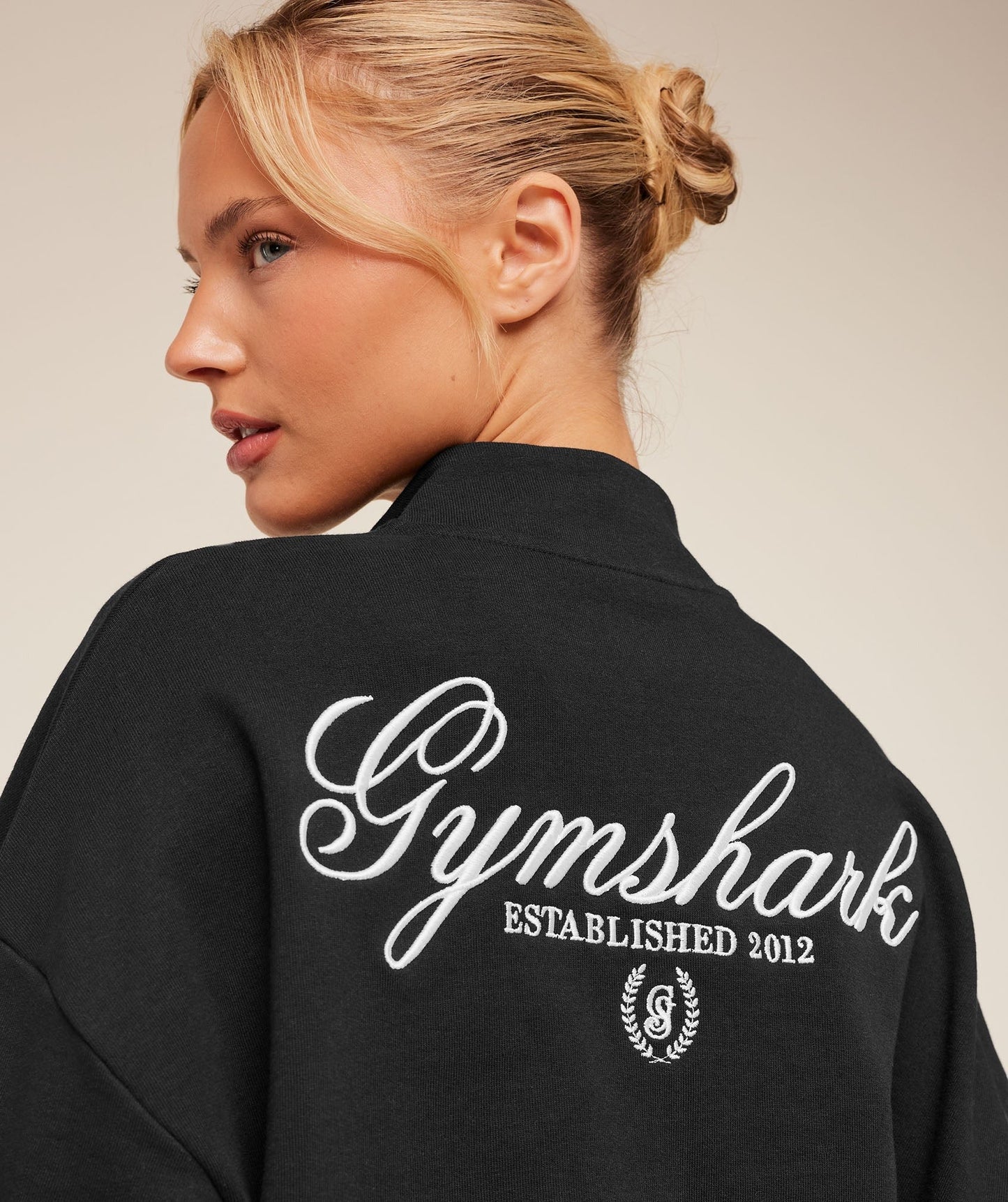 Gymshark Script Embroidery Oversized Zip Through - Black