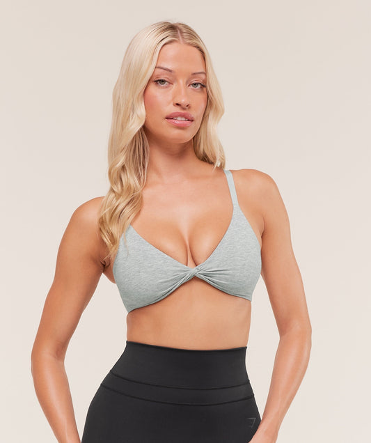 Gymshark Cotton Twist Front Bralette - Light Grey Core Marl