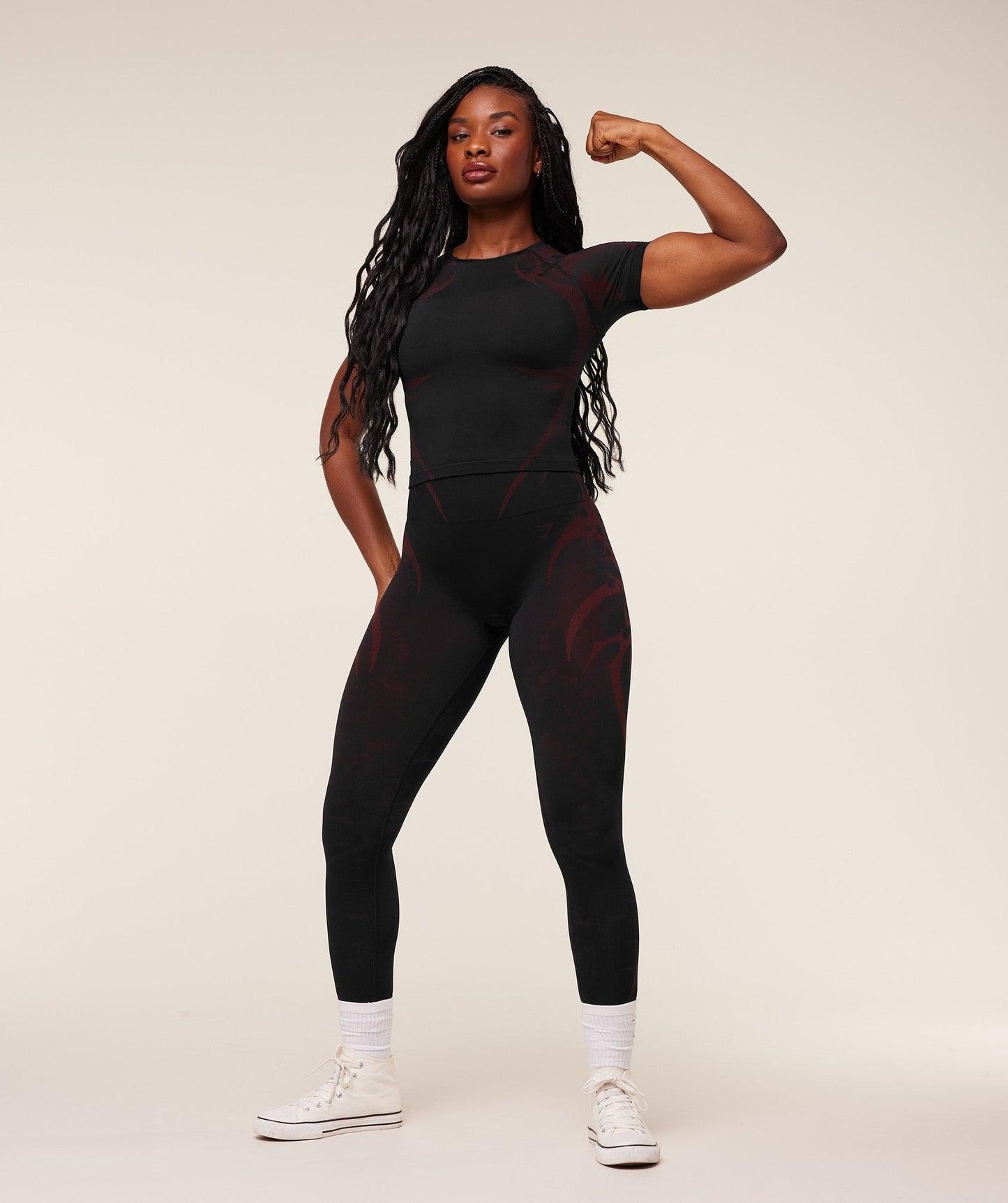 Gymshark Storm Seamless Short Sleeve Top - Black/Rich Maroon