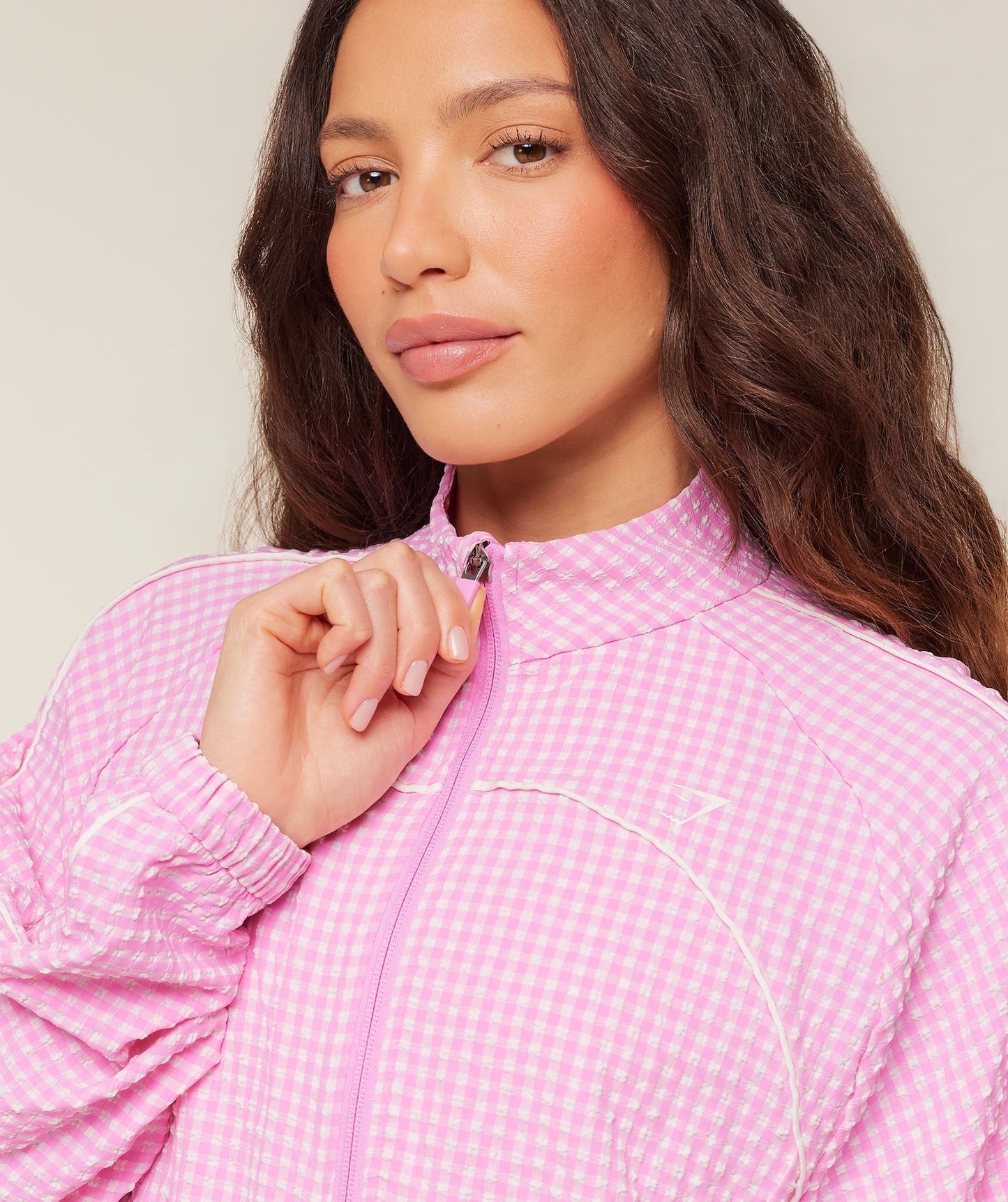 Gymshark Gingham Track Jacket - Focus Pink/Soft White
