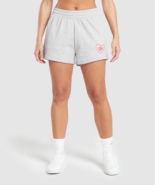 Gymshark Love Hearts Sweat Shorts - Light Grey Core Marl