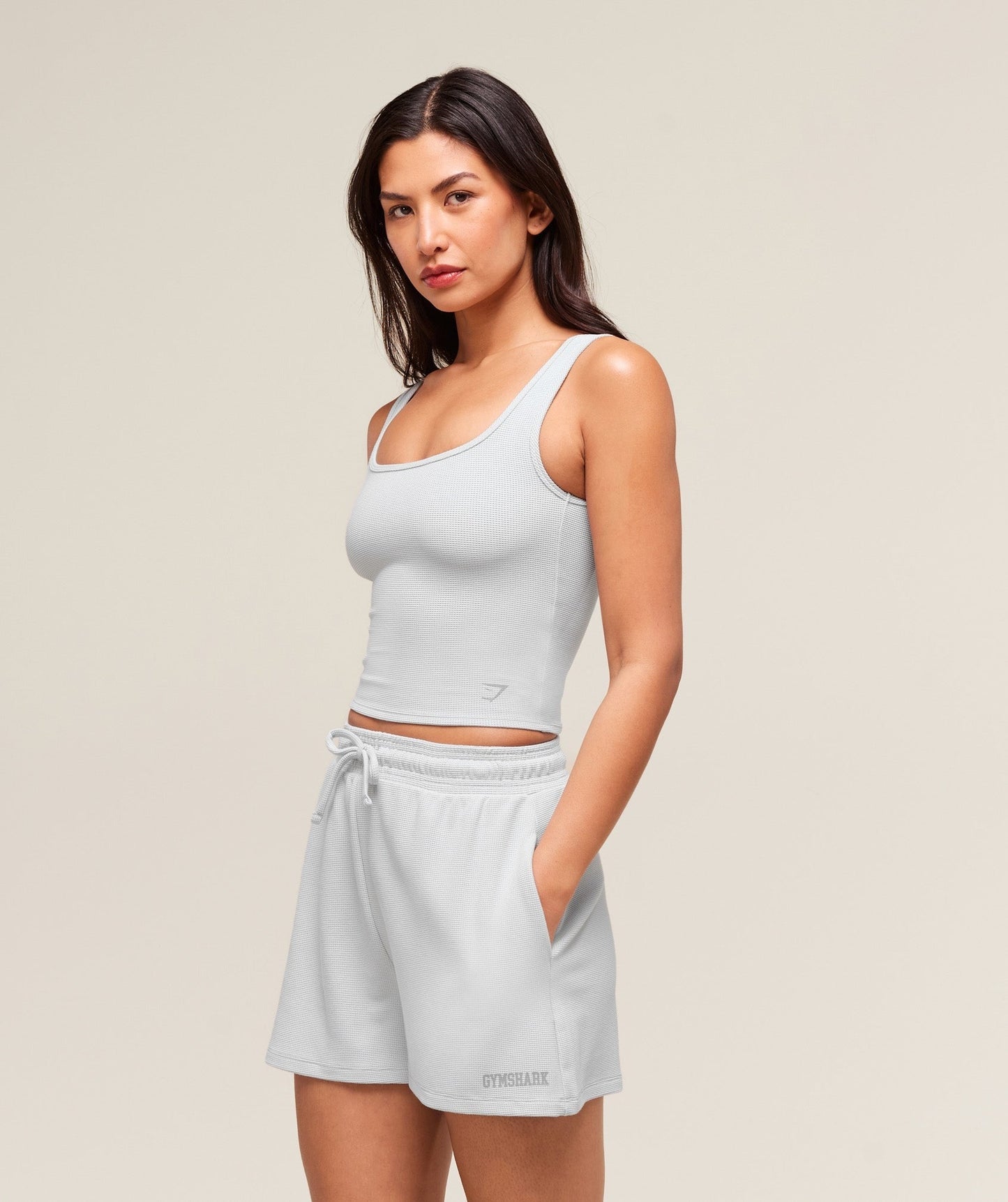 Gymshark Waffle Cropped Tank - Light Grey