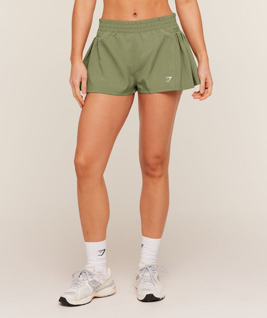 Gymshark Flutter Woven Shorts - GS Grounded Green