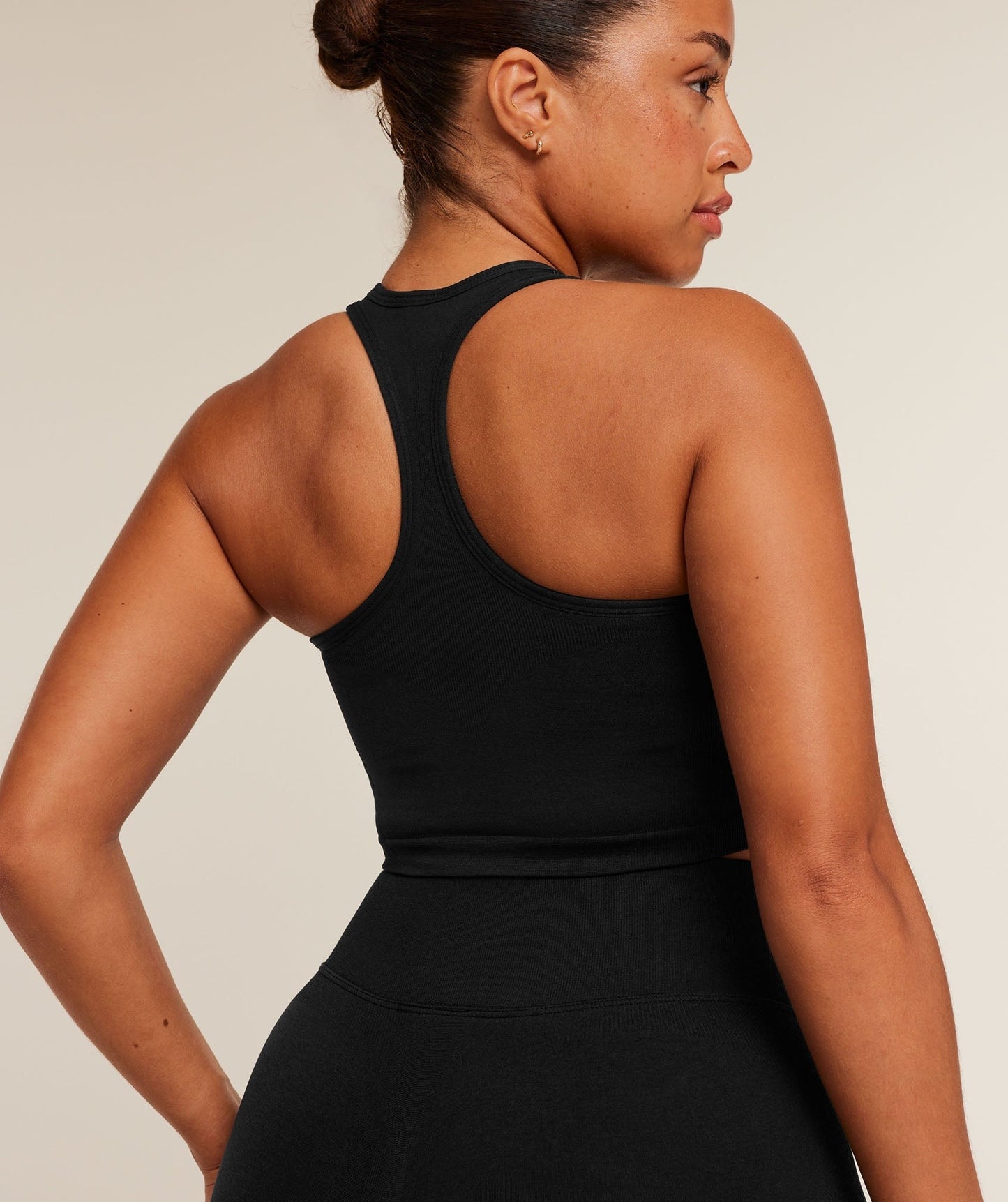 Gymshark Lift Seamless Midi Tank With Shelf - Black/Black Marl