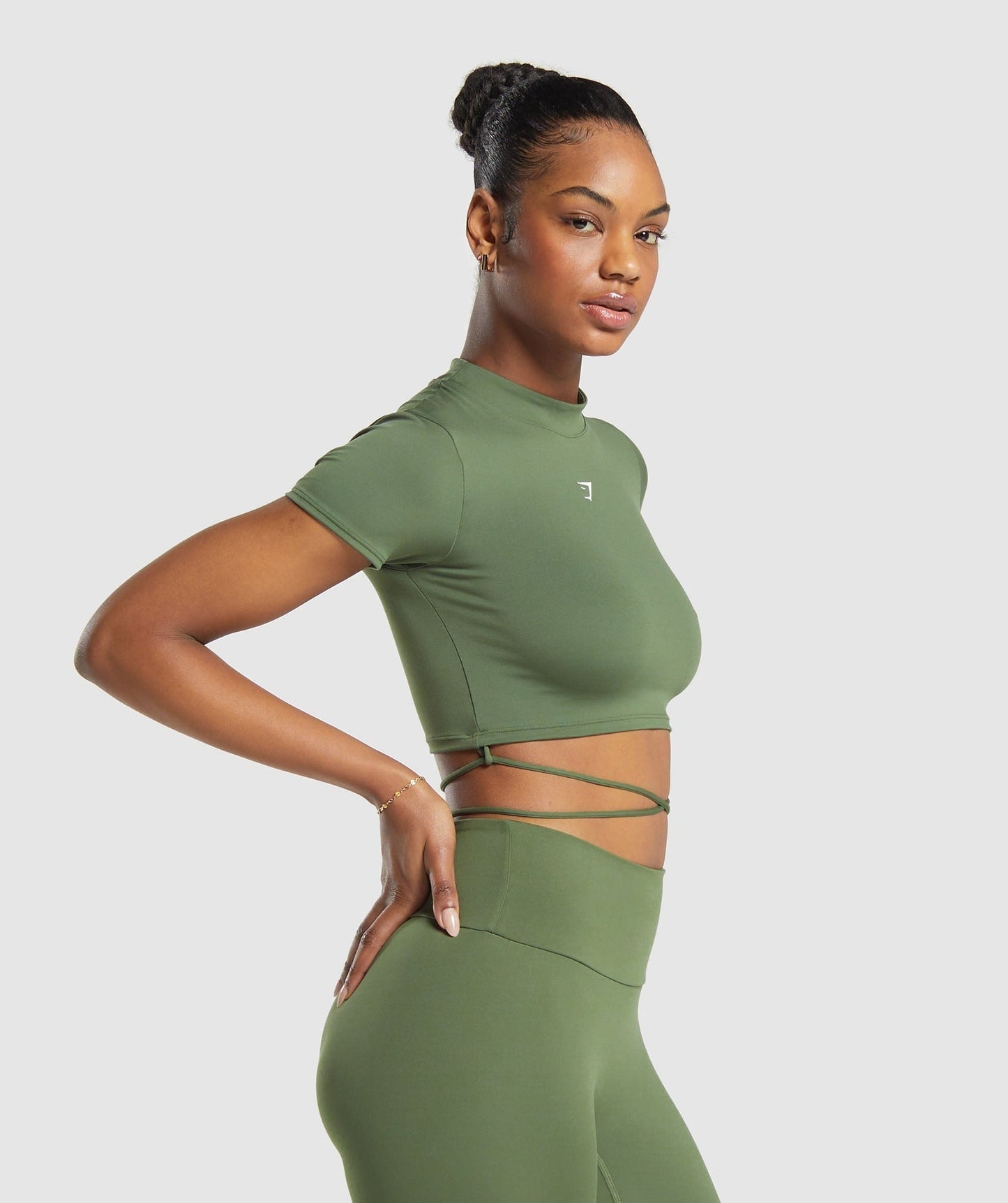 Gymshark Everyday Mock Neck Ribbon T-Shirt - Core Olive