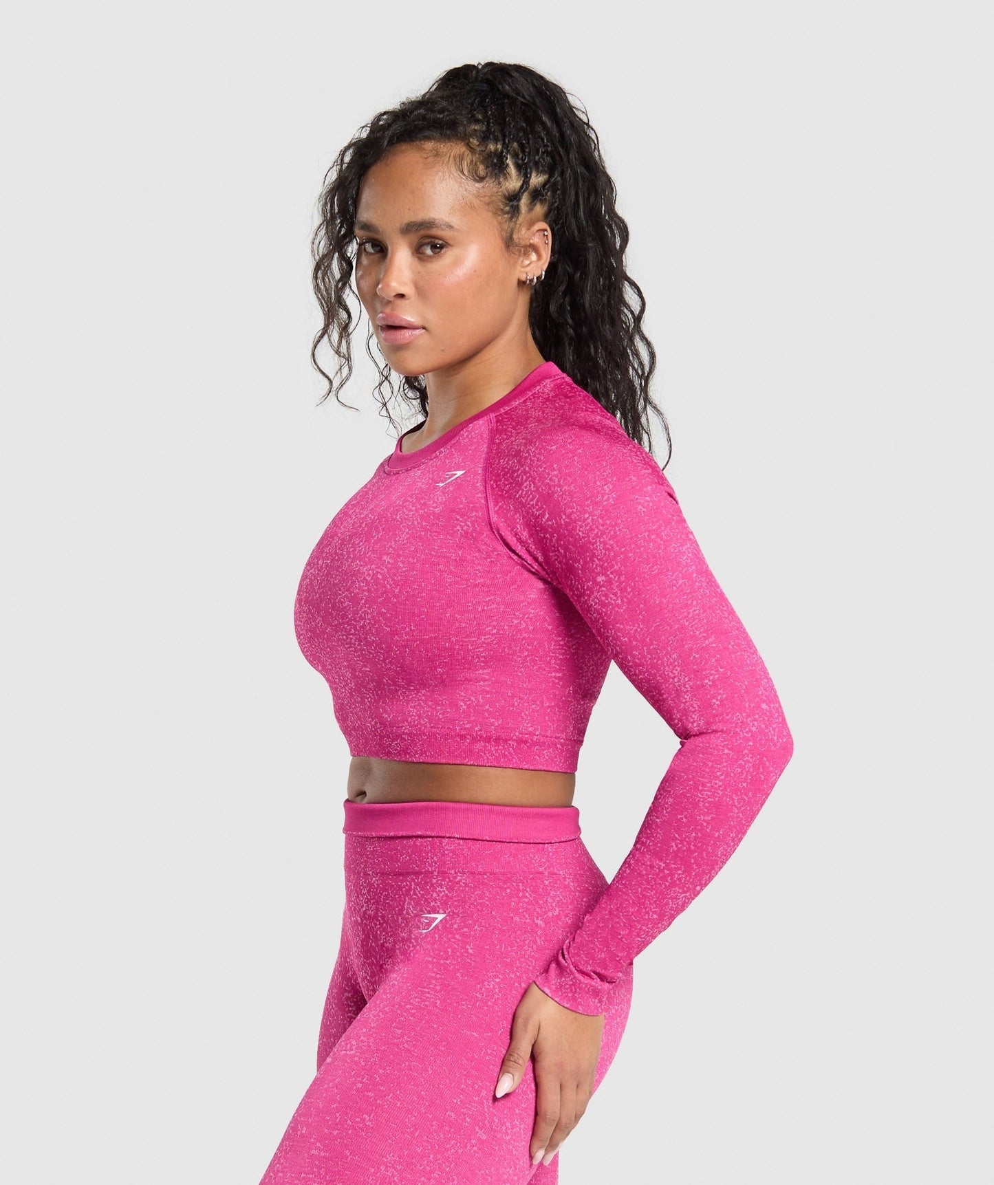 Gymshark Adapt Fleck Seamless Long Sleeve Crop Top - Winning Pink/Sour Pink