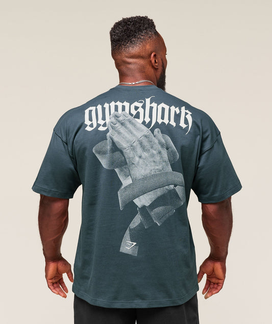 Gymshark Prayer Hands T-Shirt - Titanium Blue