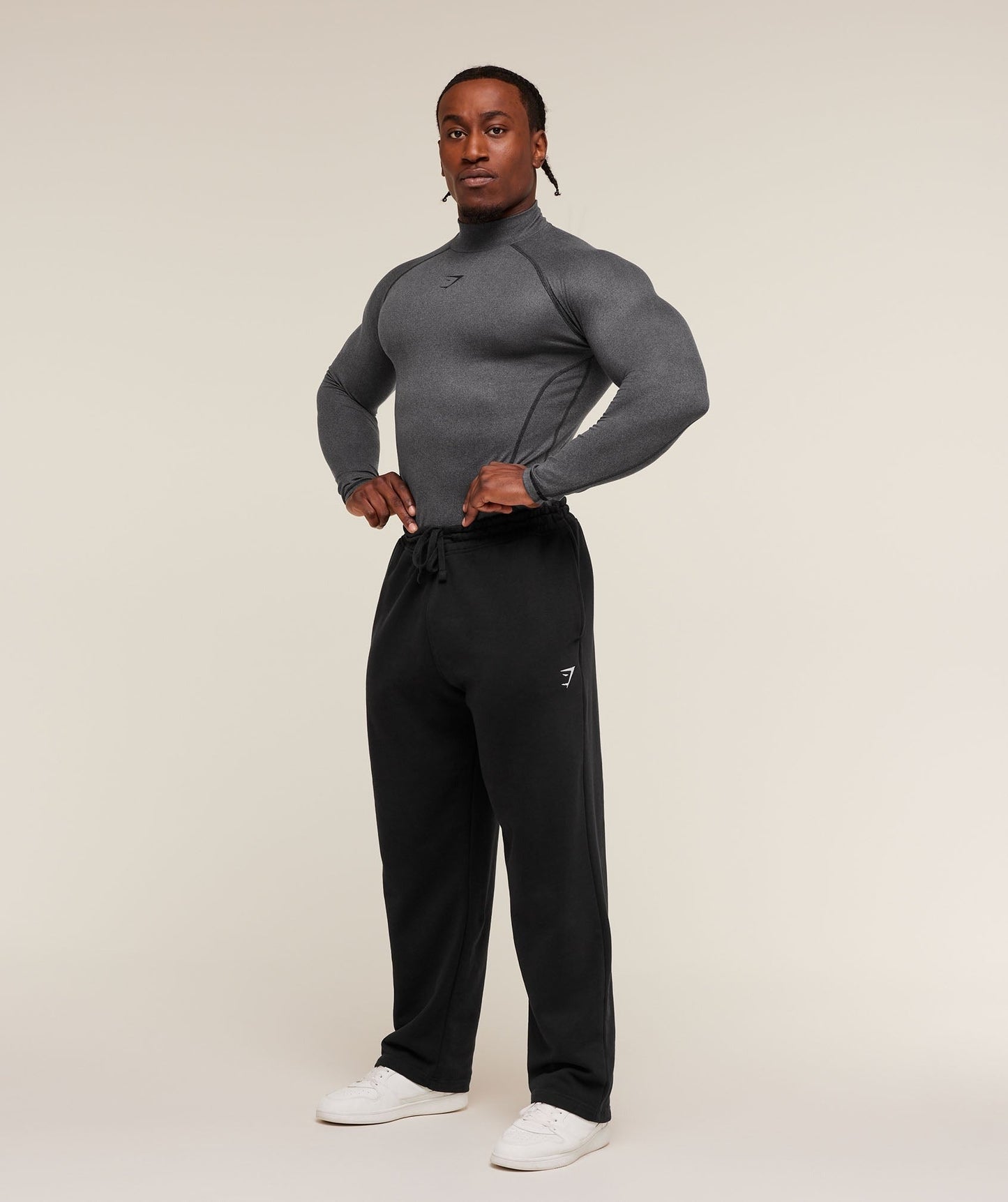 Gymshark Element Baselayer Mock Neck Long Sleeve T-Shirt - Black/Dark Grey Marl
