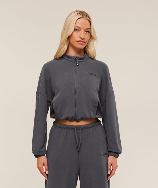 Gymshark Waffle Midi Zip Up Jacket - Grey
