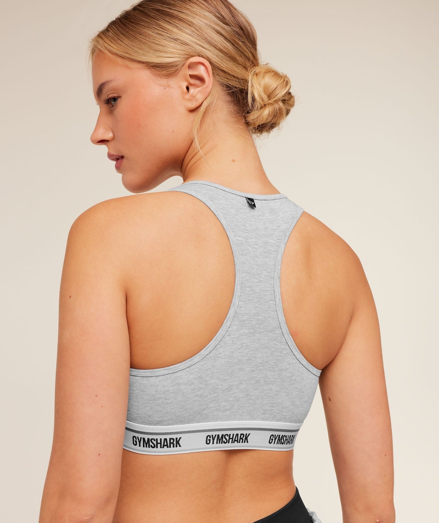 Gymshark Elastic Branded Racerback Cotton Bralette - Light Grey Core Marl