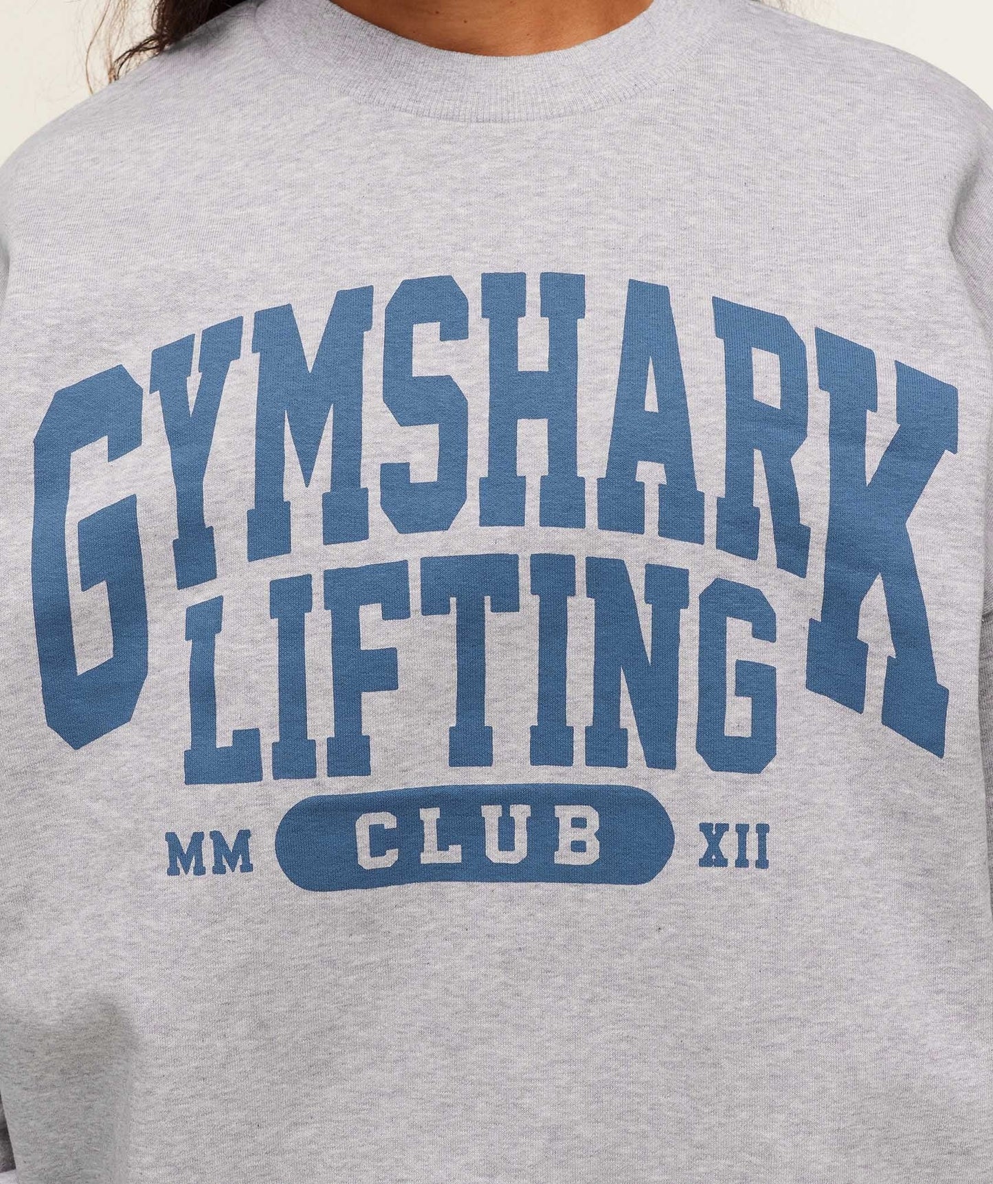 Gymshark Lifting Club Graphic Oversized Crew Neck - Light Grey Core Marl