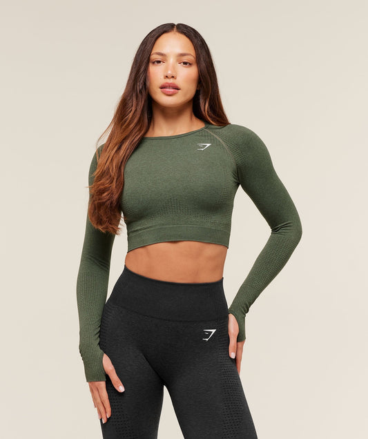Gymshark Vital Crop Top - Base Green Marl