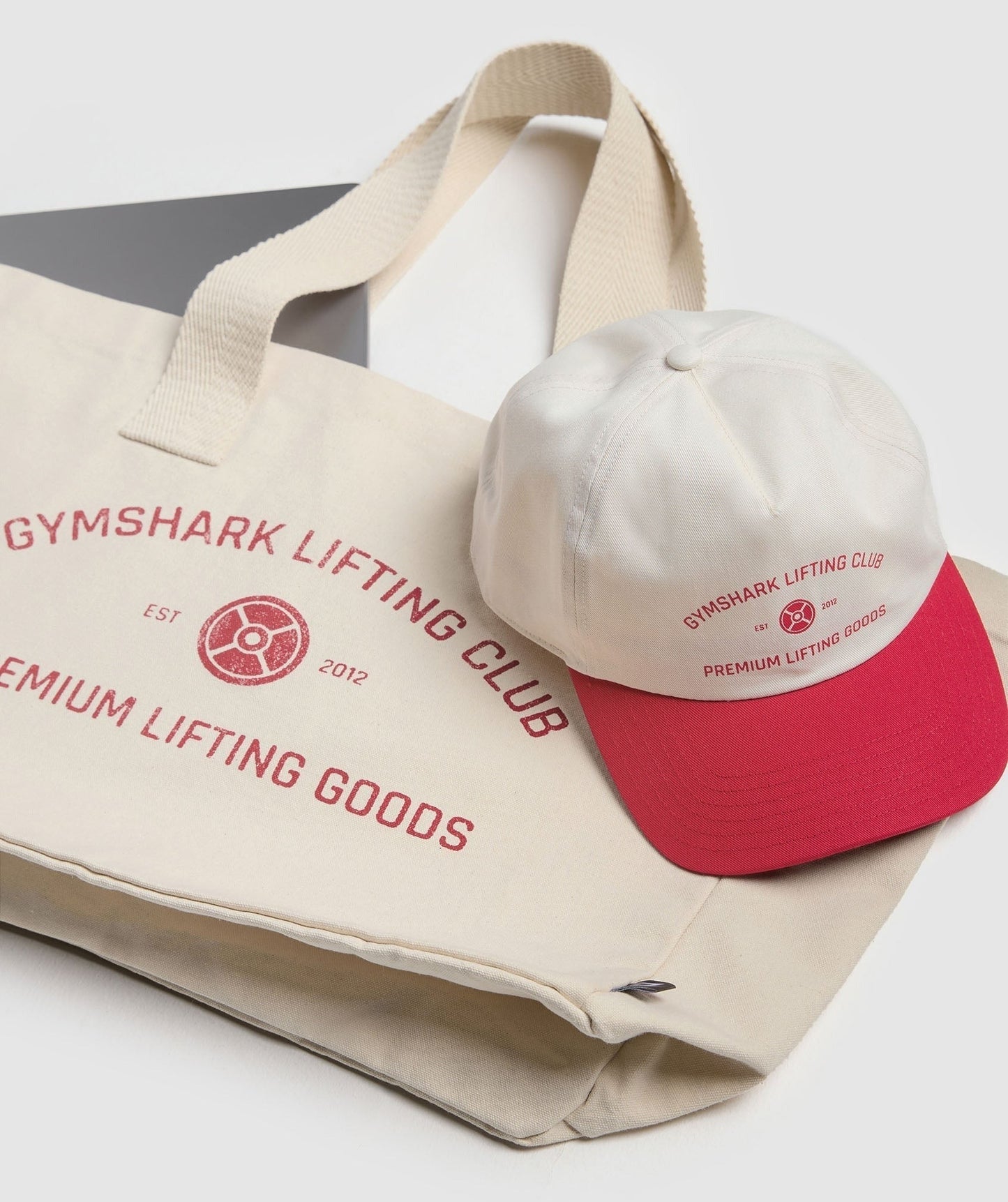 Gymshark Weight Plate Oversized Tote - Oat White/Carmine Red