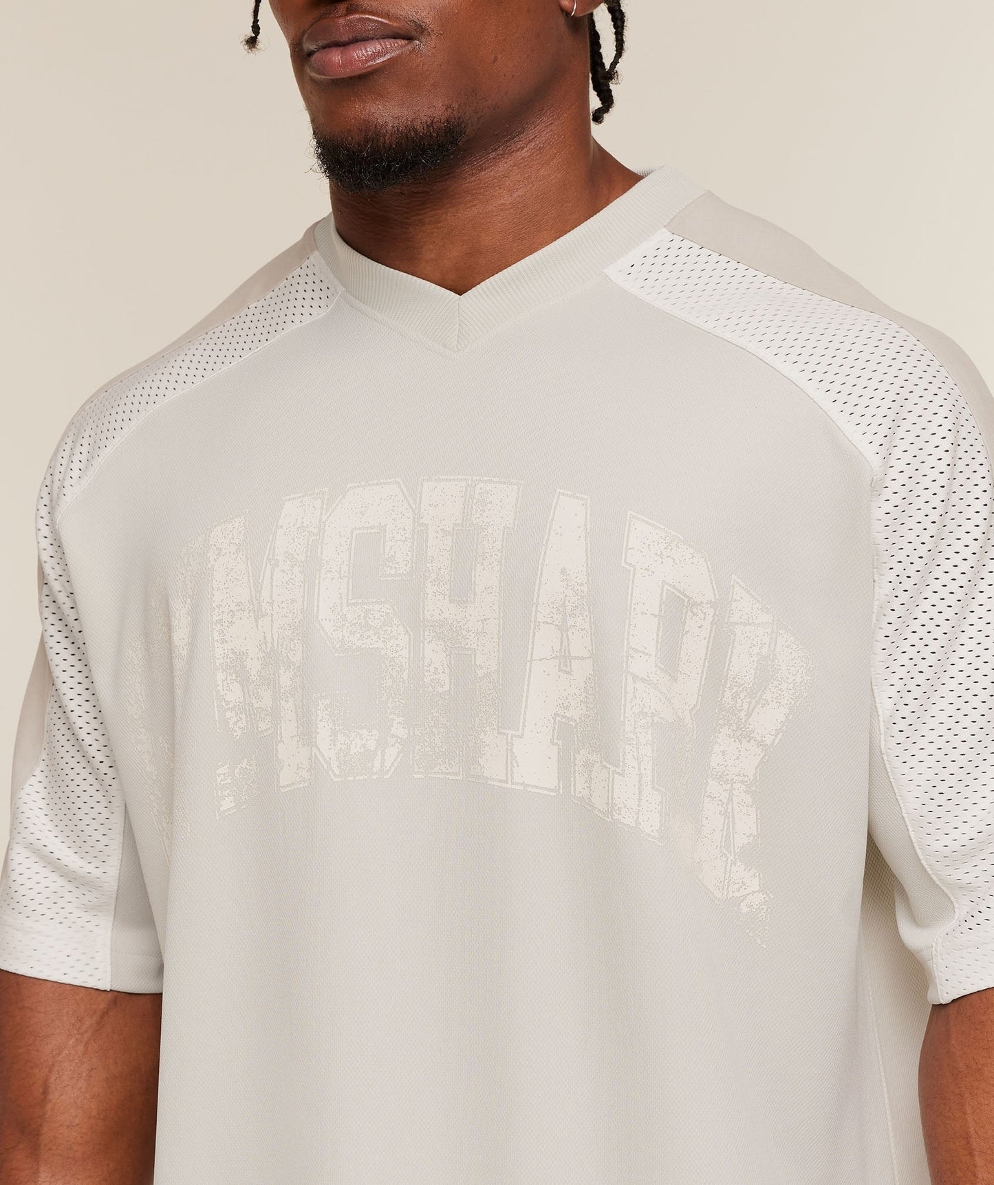 Gymshark Collective Mesh Wordmark Jersey - Tinted White/Soft White/Pebble Grey