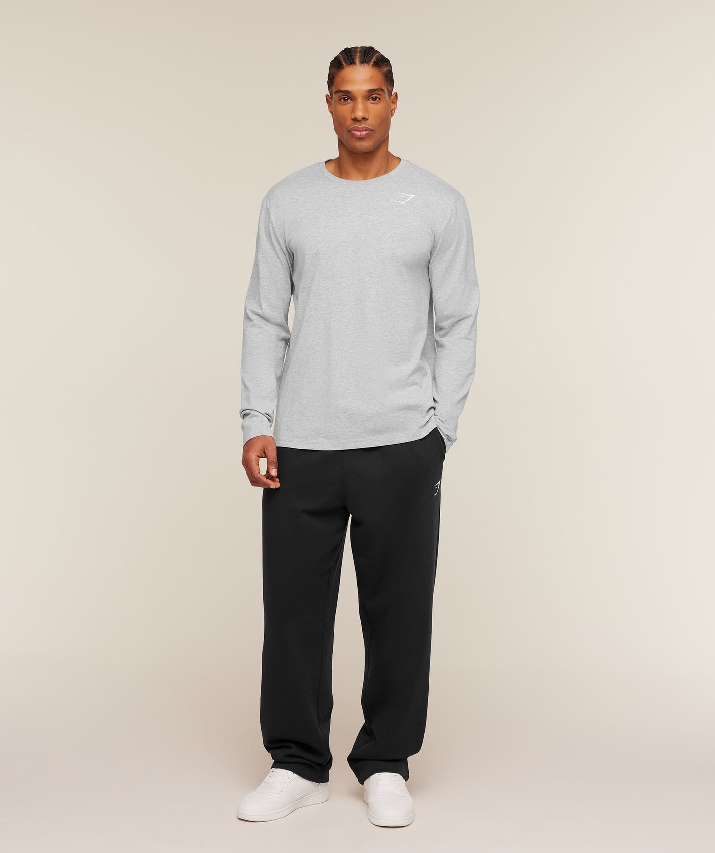 Gymshark Crest Long Sleeve T-Shirt - Light Grey Marl