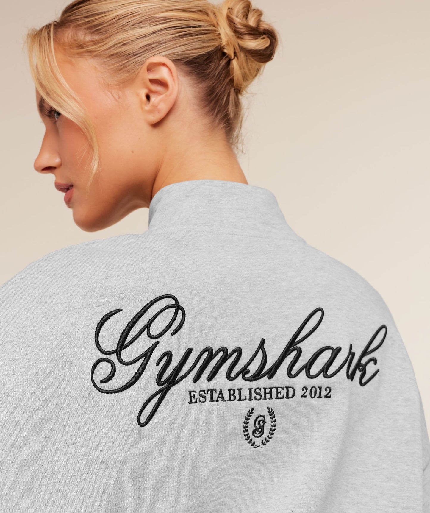 Gymshark Script Embroidery Oversized Zip Through - Light Grey Core Marl