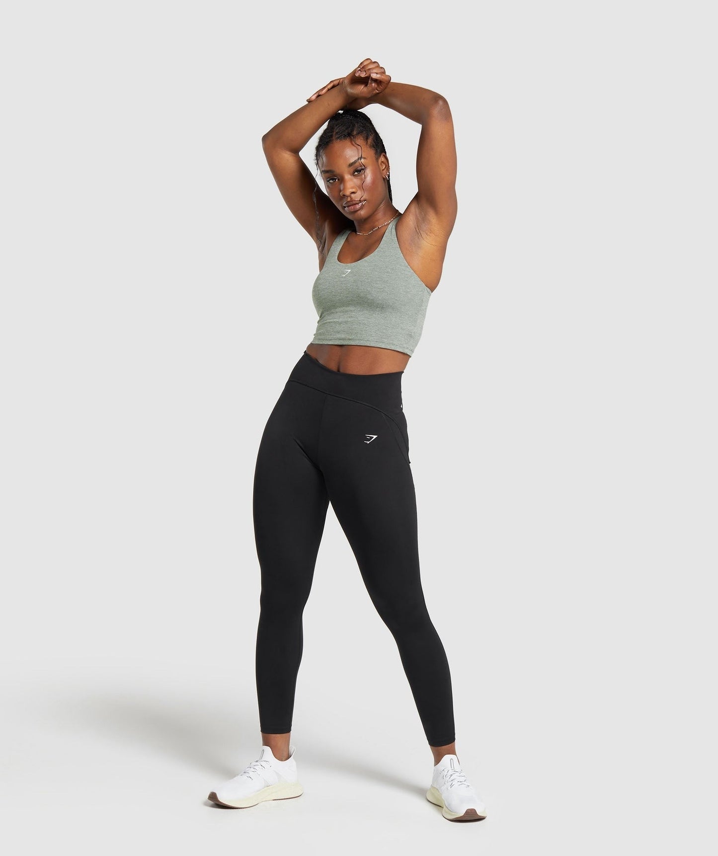 Gymshark Marl Racer Crop Tank With Shelf - Unit Green/Undyed Marl