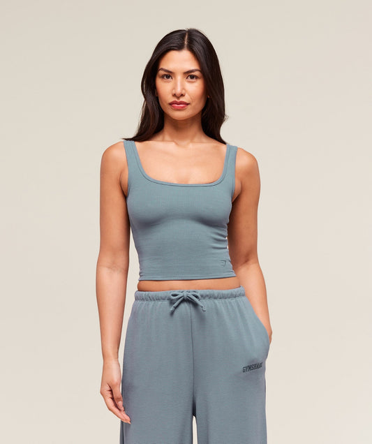 Gymshark Waffle Cropped Tank - Iron Blue