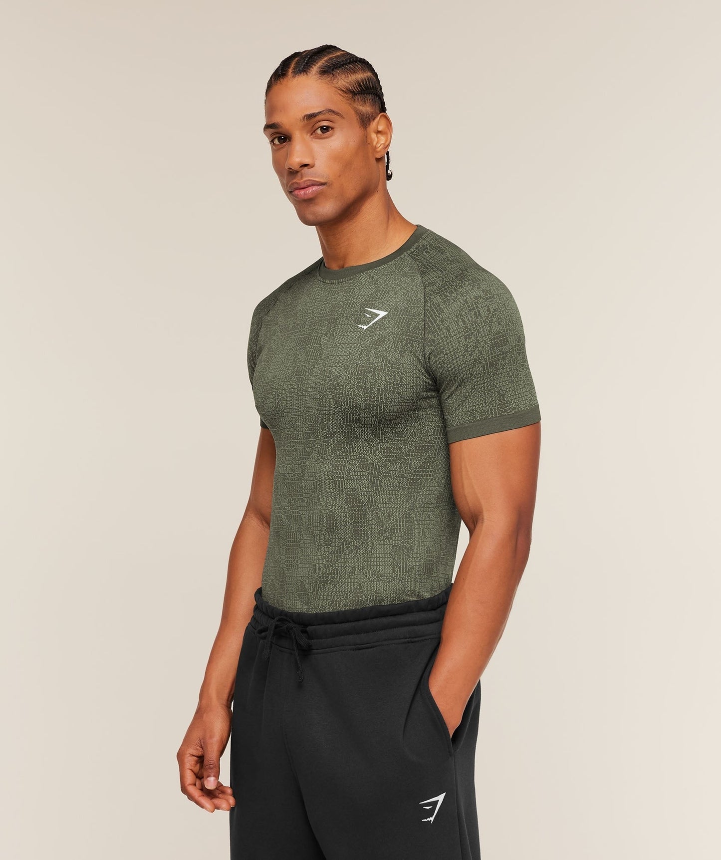 Gymshark Geo Seamless Grid T-Shirt - Strength Green/Haze Green