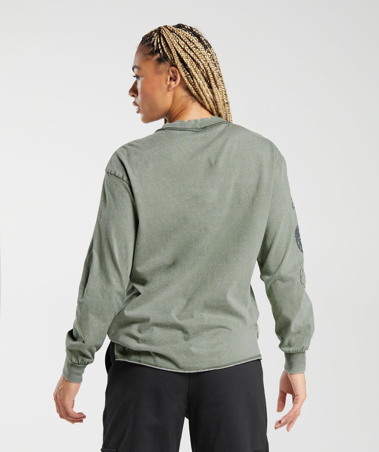 Gymshark Legacy Washed Long Sleeve Top - Dusk Green/Acid Wash
