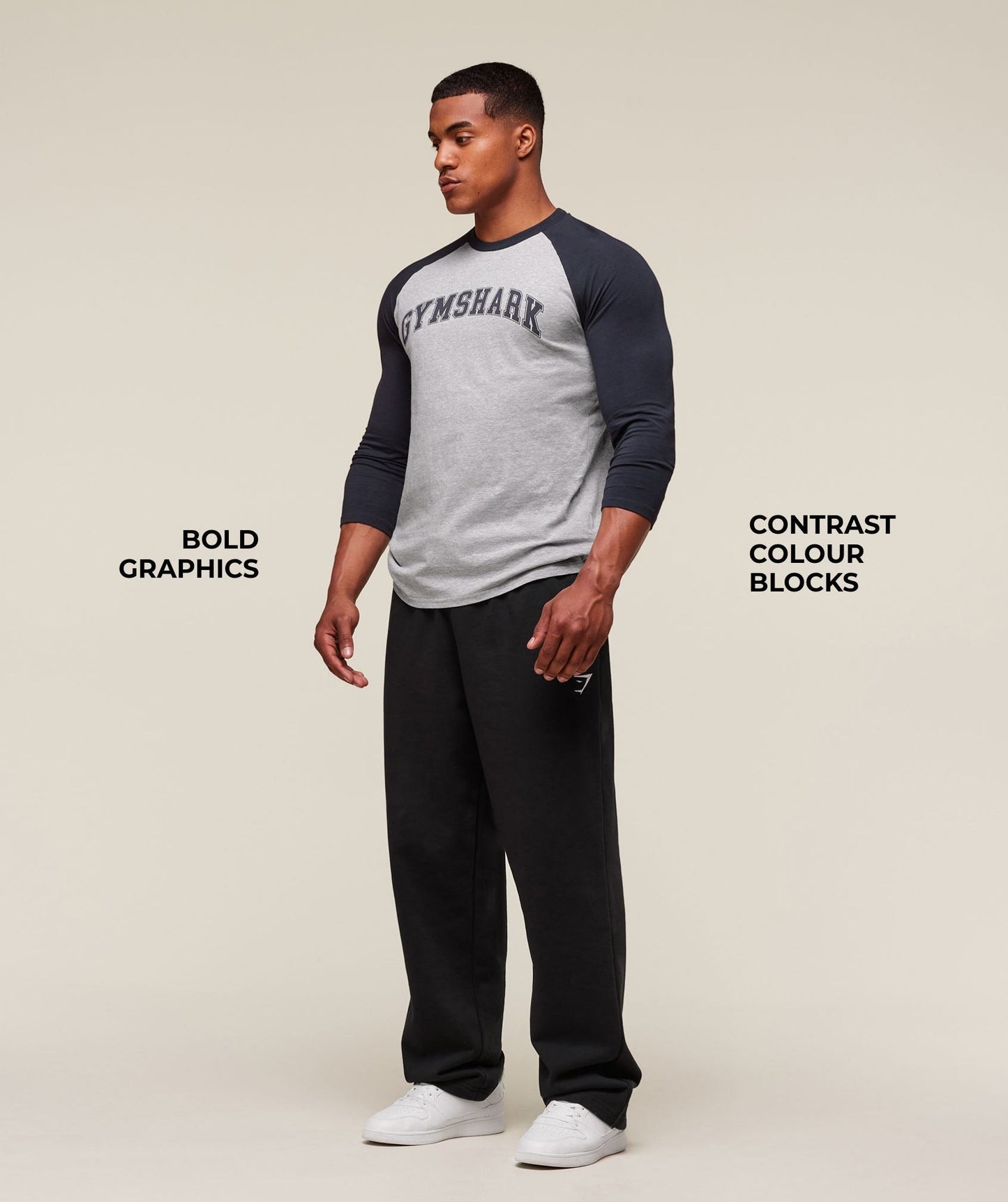 Gymshark GSLC Raglan 3/4 Sleeve T-Shirt - Light Grey Core Marl/Heavy Blue