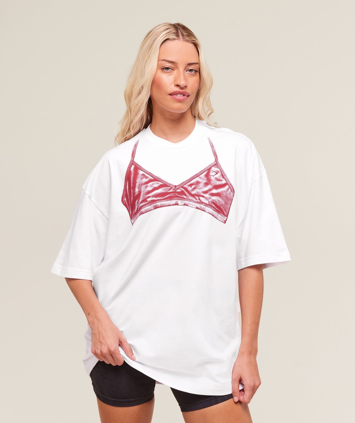Gymshark Minimal Bra Graphic Oversized T-Shirt - White/Conditioning Red