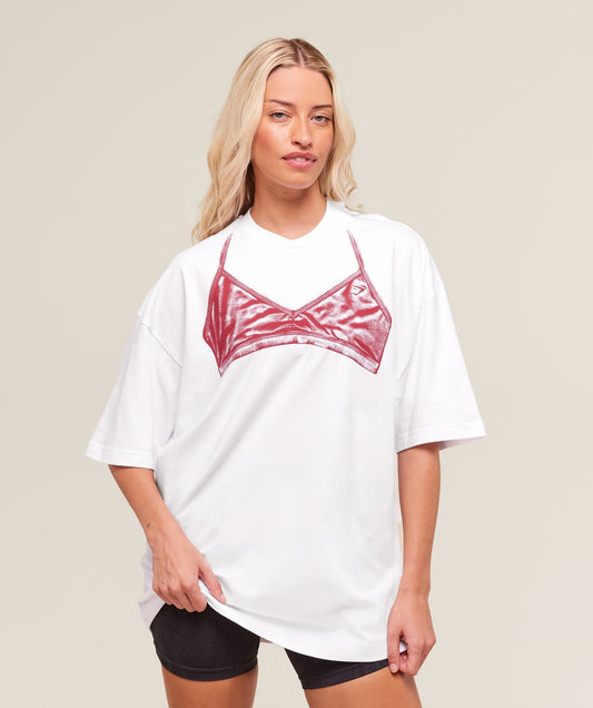 Gymshark Minimal Bra Graphic Oversized T-Shirt - White/Conditioning Red